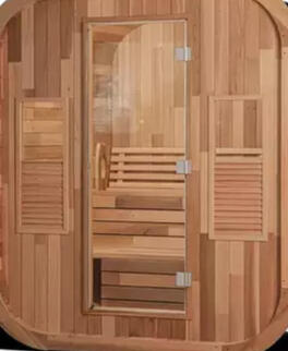 Spacious sauna with good headroom, room to lie down, stretch out and Two level benches for the full sauna experience, windows with a nice outlook